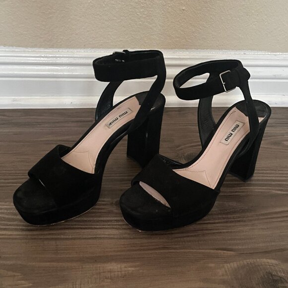Miu Miu Black Suede Platform Heels - Picture 1 of 7